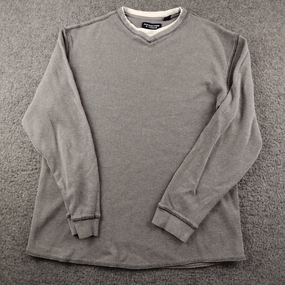 Roundtree & Yorke Grey Waffle Knit Thermal Long Sleeve Shirt Mens Medium Cotton